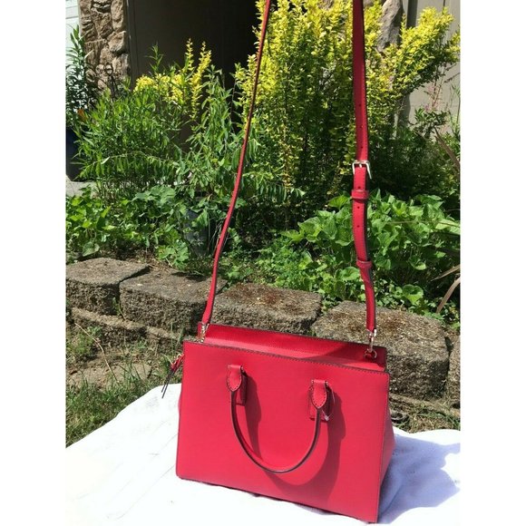 New NWT Kate Spade Red Leather Handbag Cameron Chili w/ Strap 13x10" - Picture 10 of 12